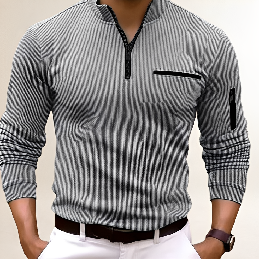 Sweter męski z zamkiem przy kołnierzu i kieszenią na piersi slim fit