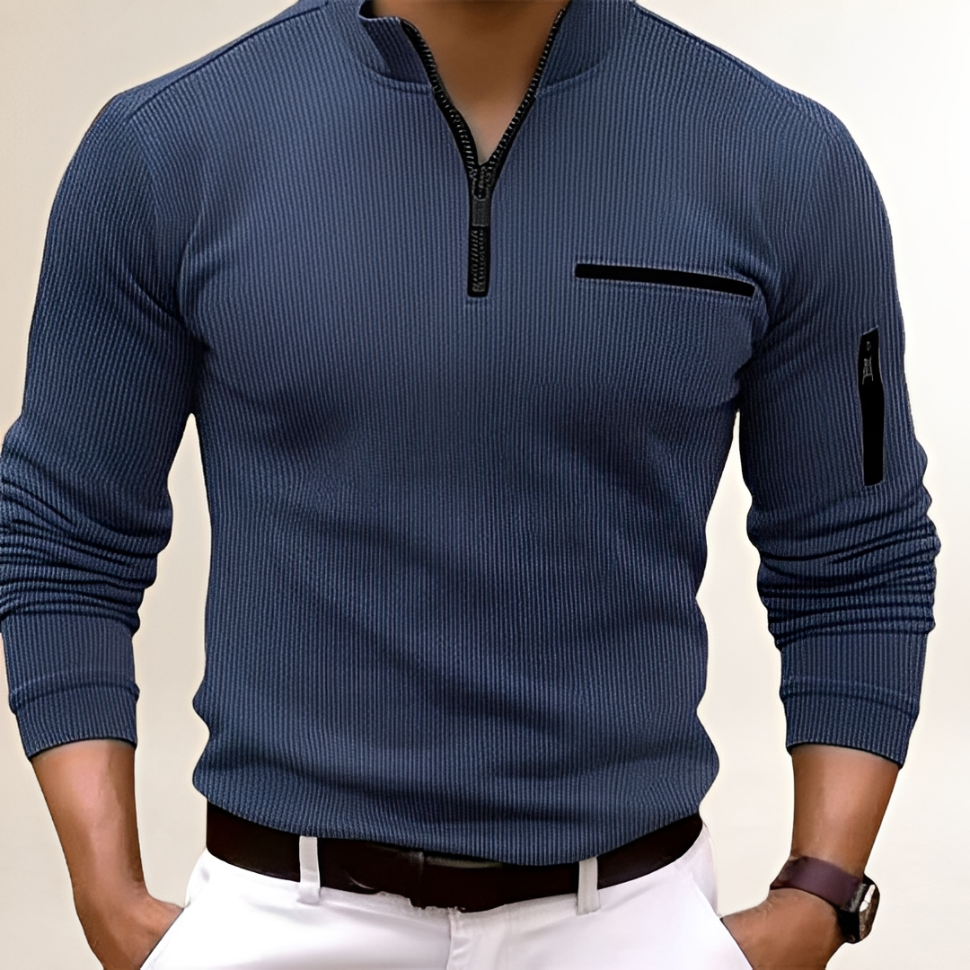 Sweter męski z zamkiem przy kołnierzu i kieszenią na piersi slim fit