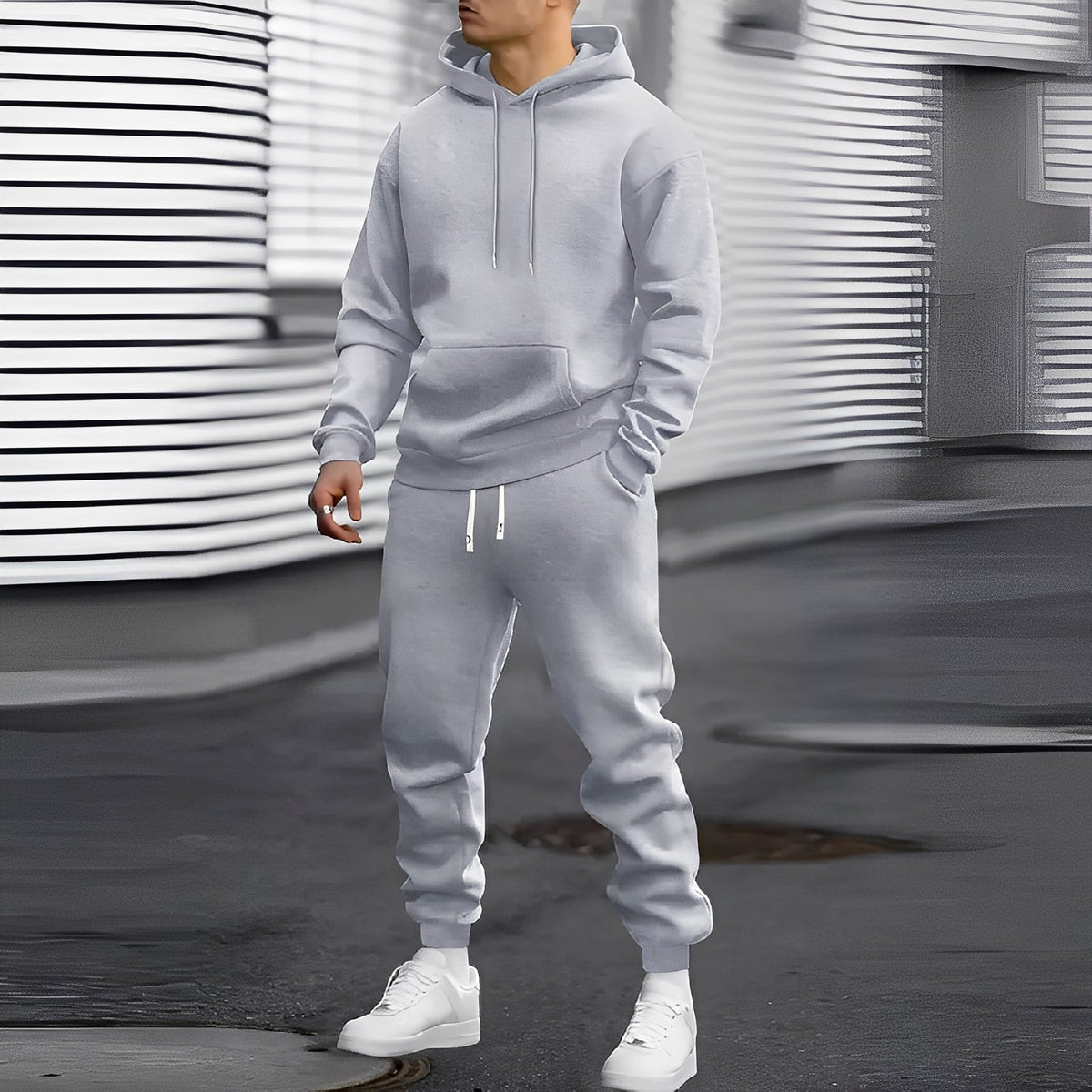Zestaw dresowy męski bluza z kapturem i spodnie joggery z kieszeniami - luźny krój