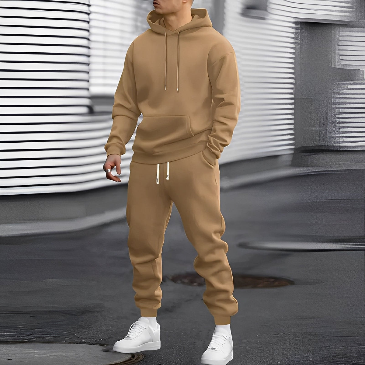 Zestaw dresowy męski bluza z kapturem i spodnie joggery z kieszeniami - luźny krój