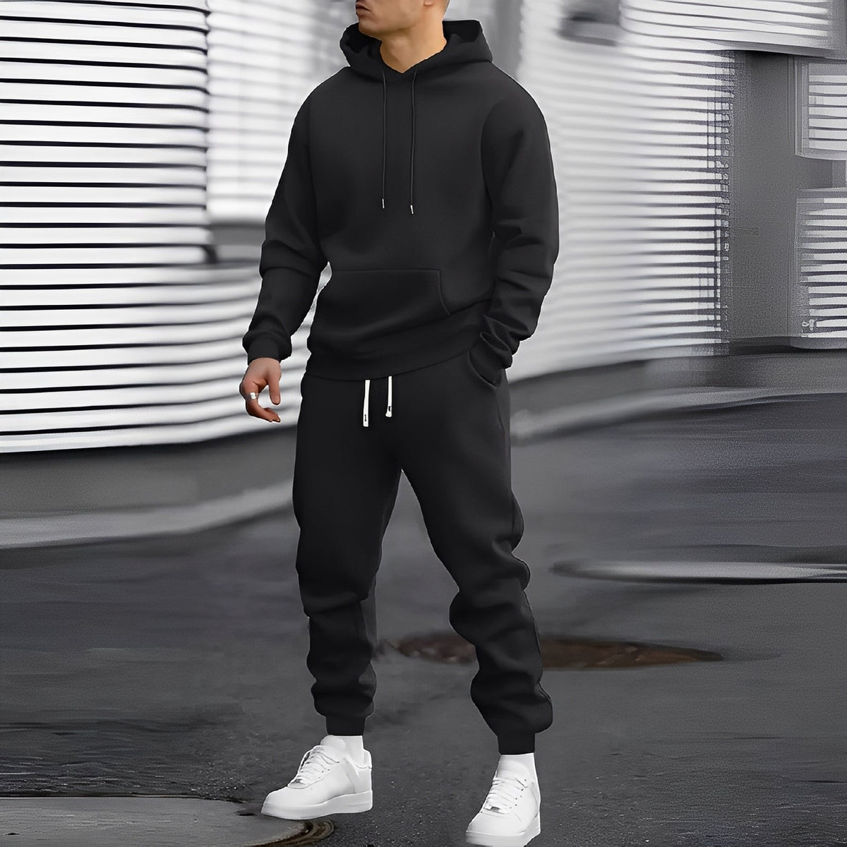 Zestaw dresowy męski bluza z kapturem i spodnie joggery z kieszeniami - luźny krój