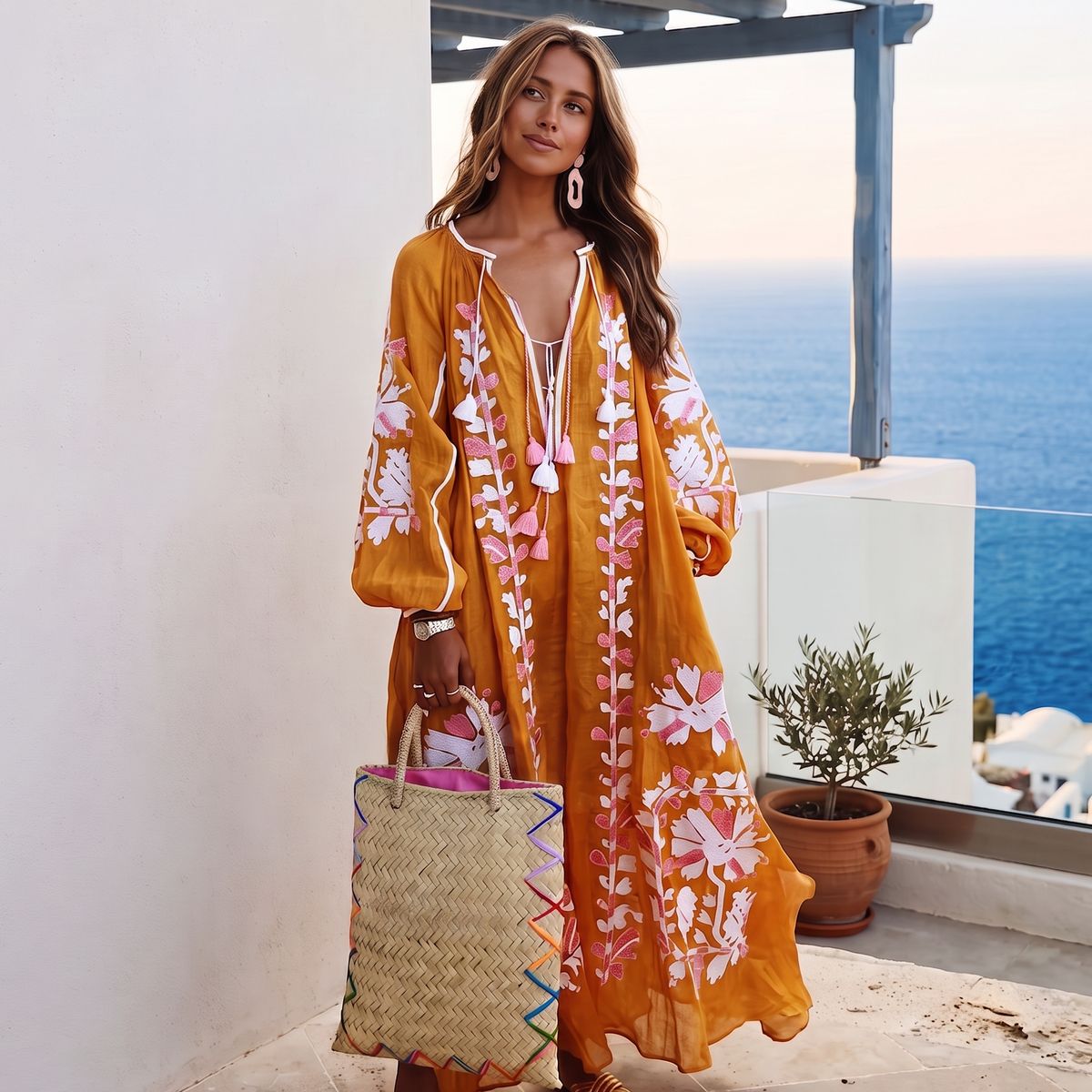 Nelia - Luźna Kwiecista Boho Sukienka
