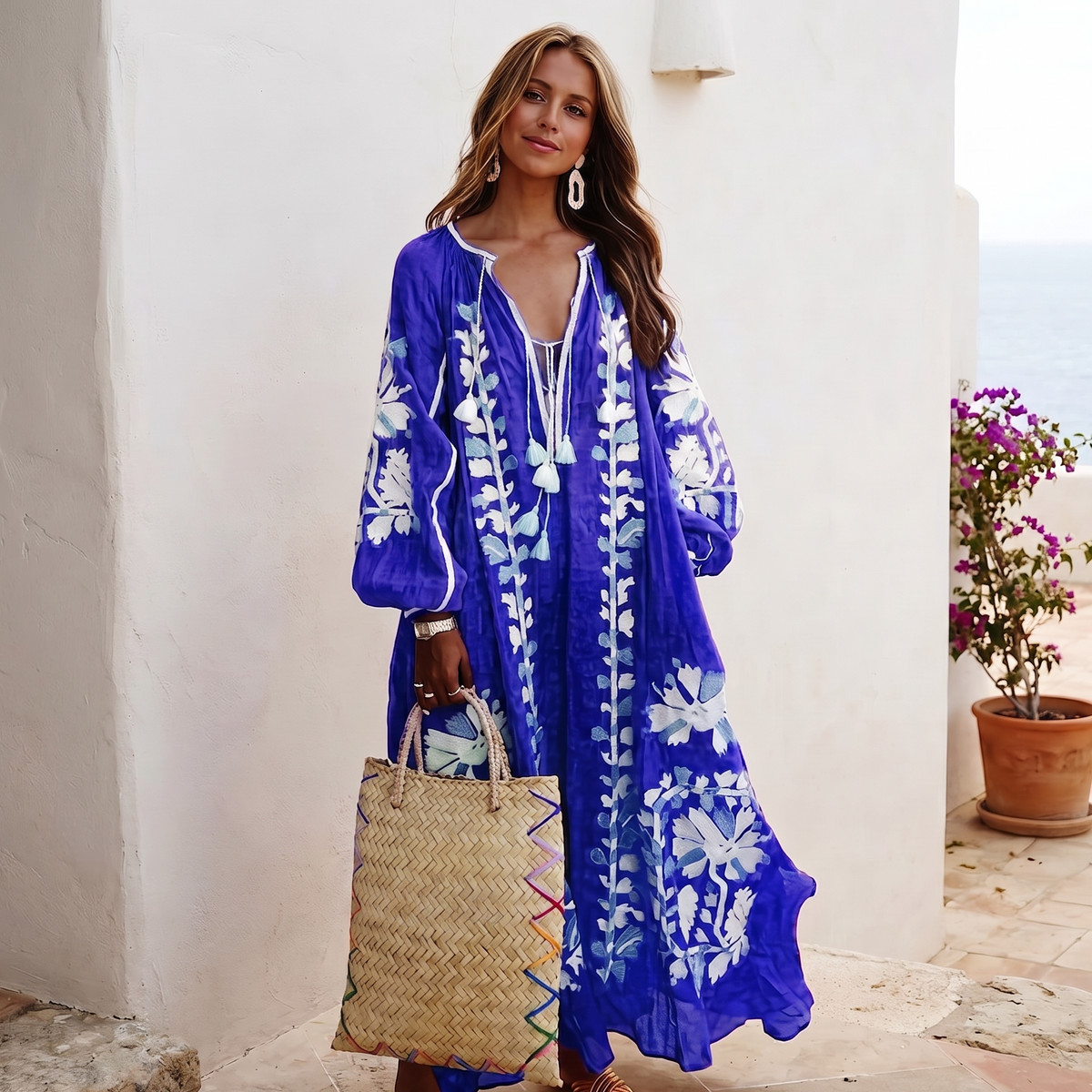 Nelia - Luźna Kwiecista Boho Sukienka