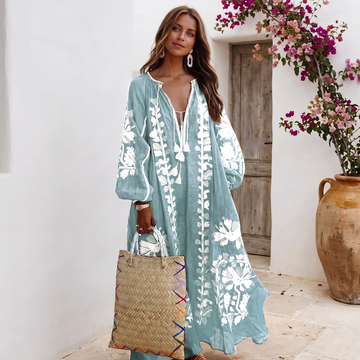 Nelia - Luźna Kwiecista Boho Sukienka