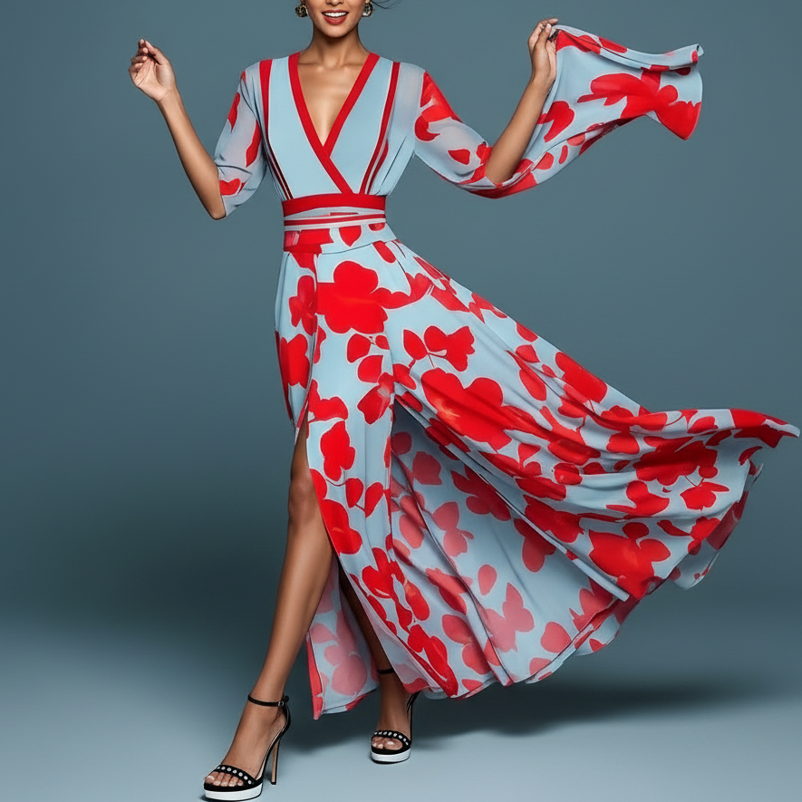 Jade - Stylowa Kwiatowa Sukienka Maxi