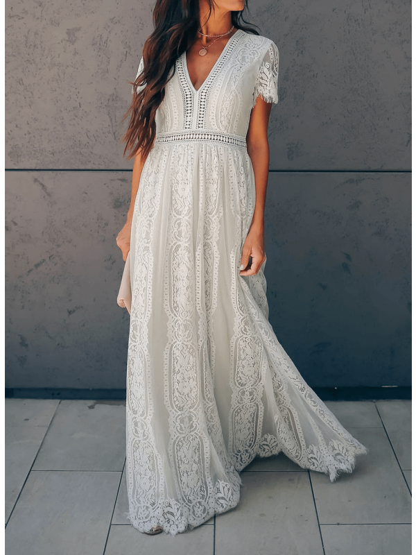 Angelica - Elegancka Sukienka Maxi z Dekoltem V