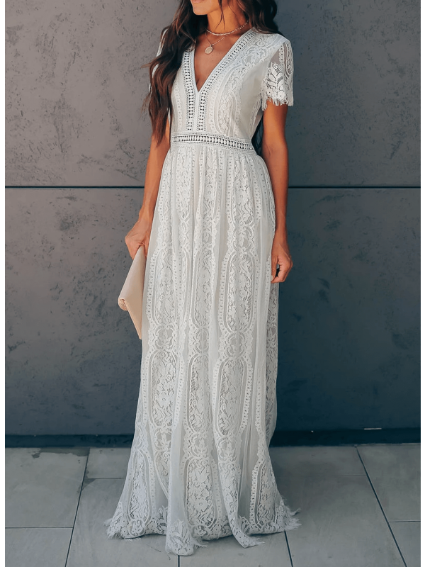 Angelica - Elegancka Sukienka Maxi z Dekoltem V